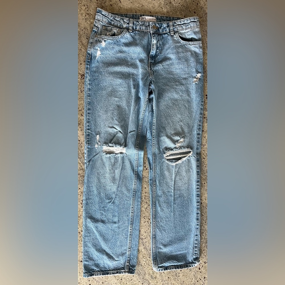 ZARA WIDE LEG FULL LENGTH RIPPED JEANS - Picture 4 of 5